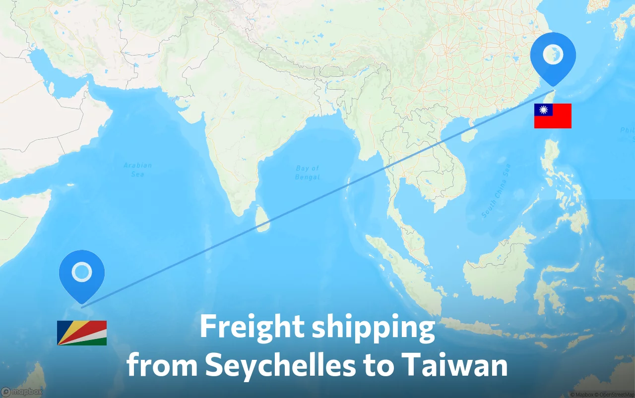 Shipping route from Seychelles to Taiwan