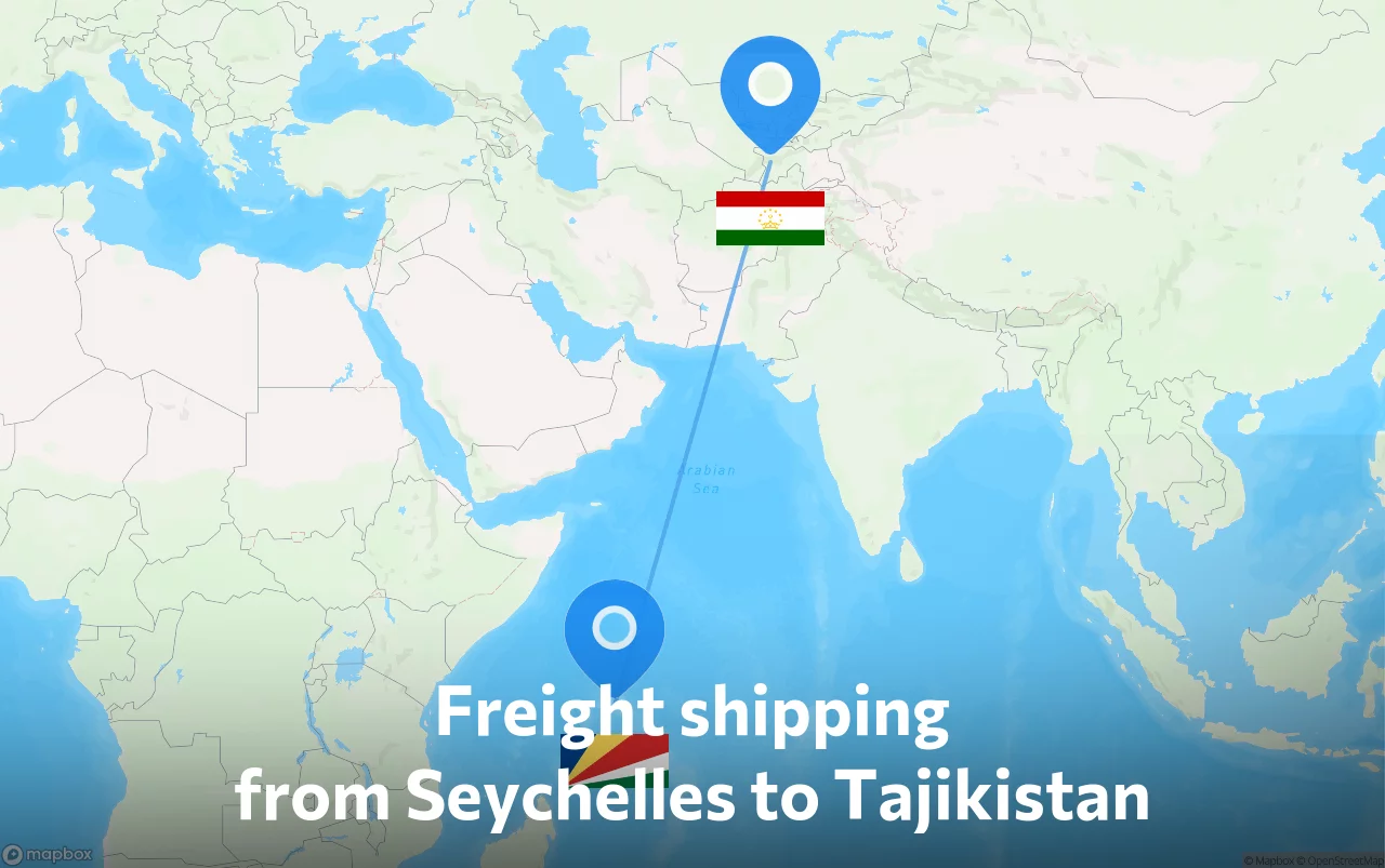 Shipping route from Seychelles to Tajikistan