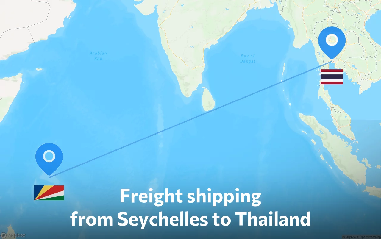 Shipping route from Seychelles to Thailand
