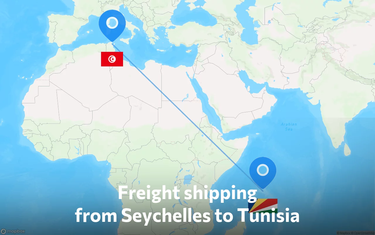 Shipping route from Seychelles to Tunisia