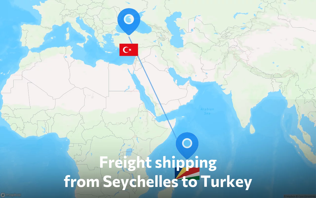 Shipping route from Seychelles to Turkey