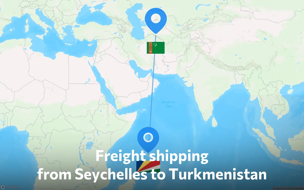 Shipping route from Seychelles to Turkmenistan
