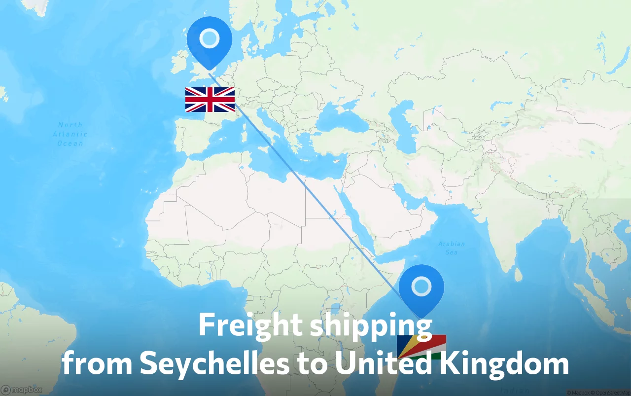 Shipping route from Seychelles to United Kingdom