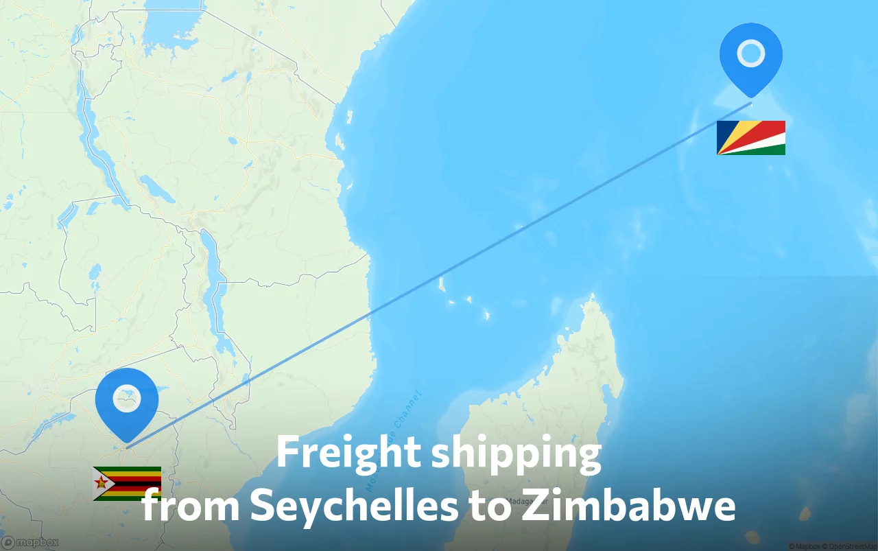 Shipping route from Seychelles to Zimbabwe