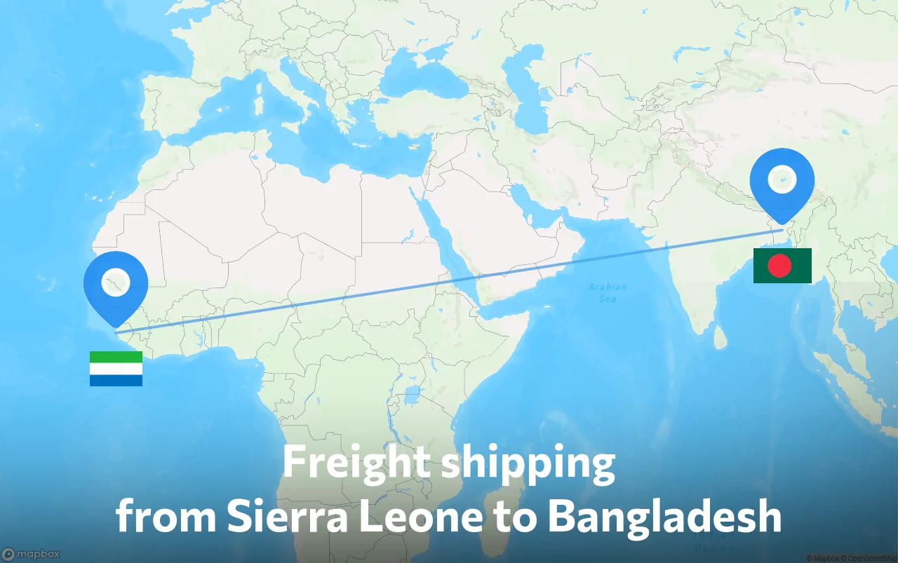 Shipping route from Sierra Leone to Bangladesh