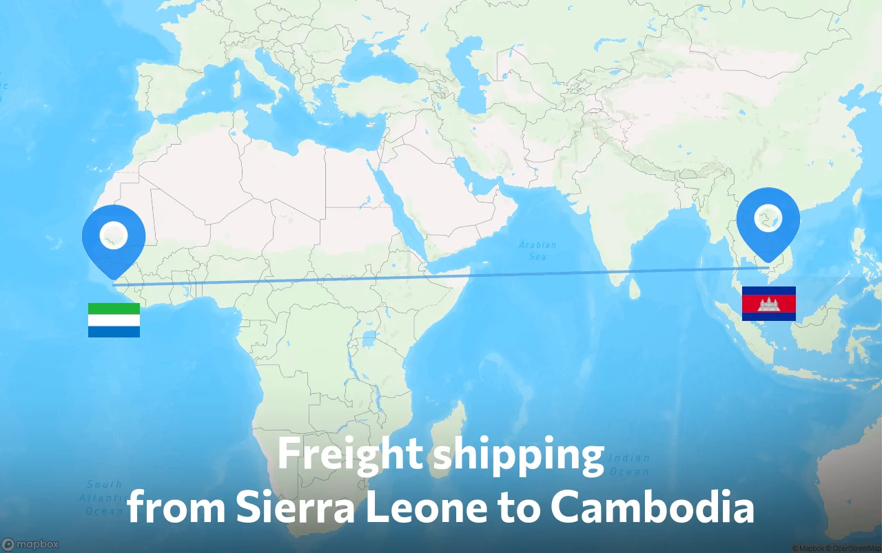 Shipping route from Sierra Leone to Cambodia