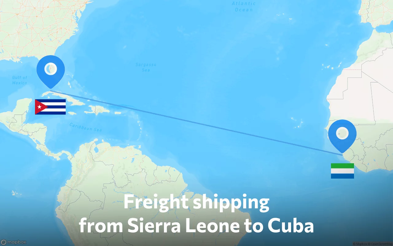 Shipping route from Sierra Leone to Cuba