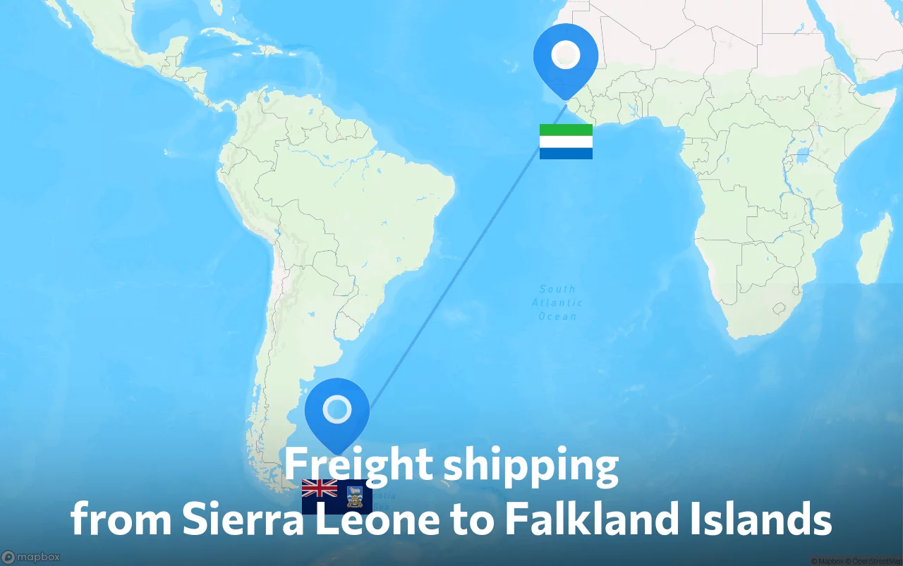 Shipping route from Sierra Leone to Falkland Islands