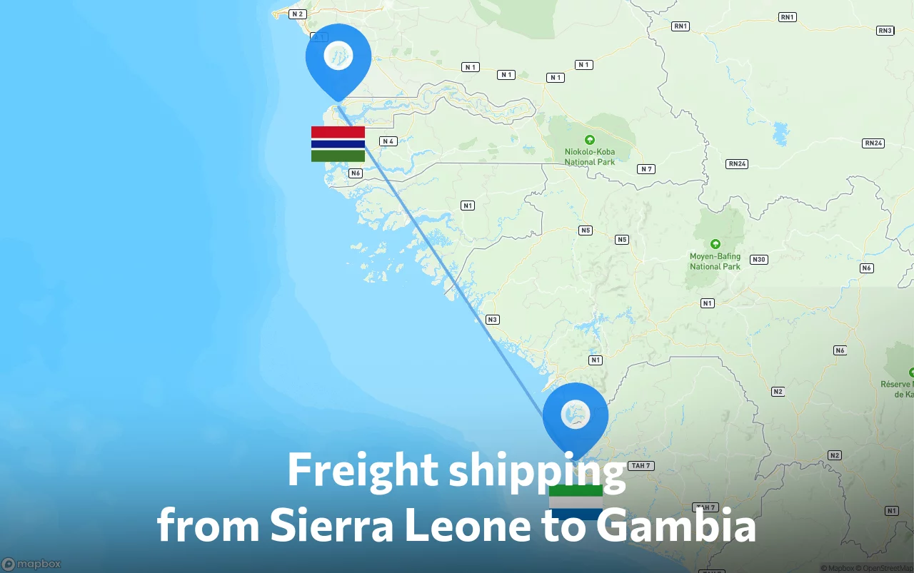 Shipping route from Sierra Leone to Gambia