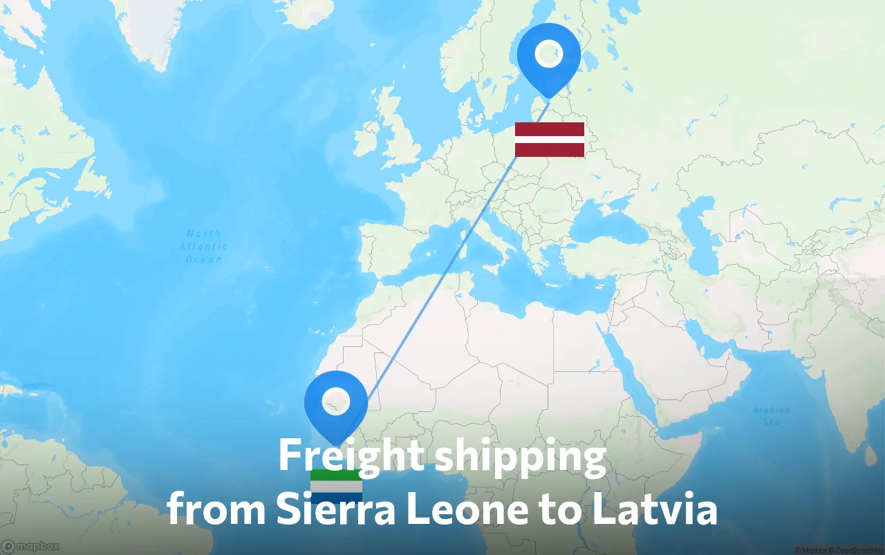 Shipping route from Sierra Leone to Latvia