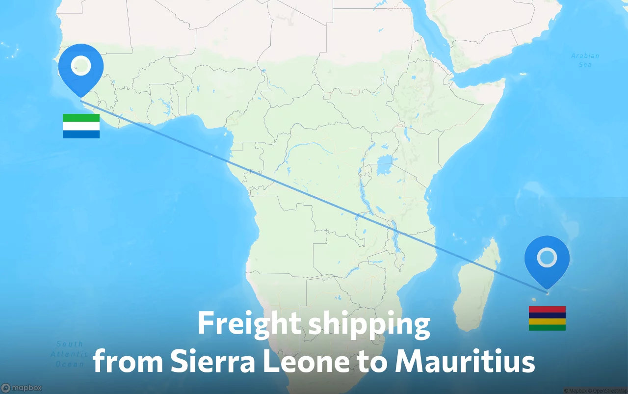 Shipping route from Sierra Leone to Mauritius