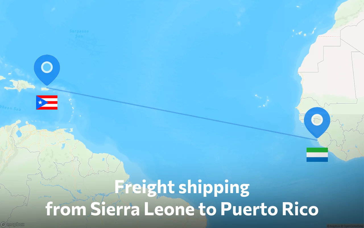 Shipping route from Sierra Leone to Puerto Rico