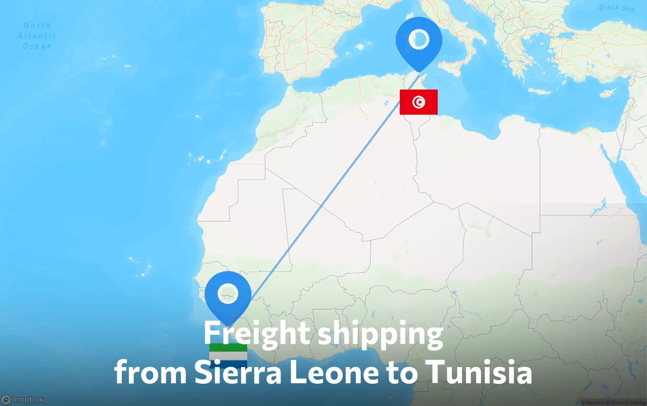 Shipping route from Sierra Leone to Tunisia