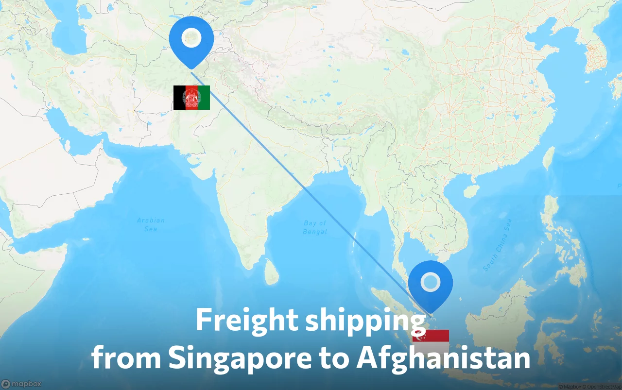 Shipping route from Singapore to Afghanistan