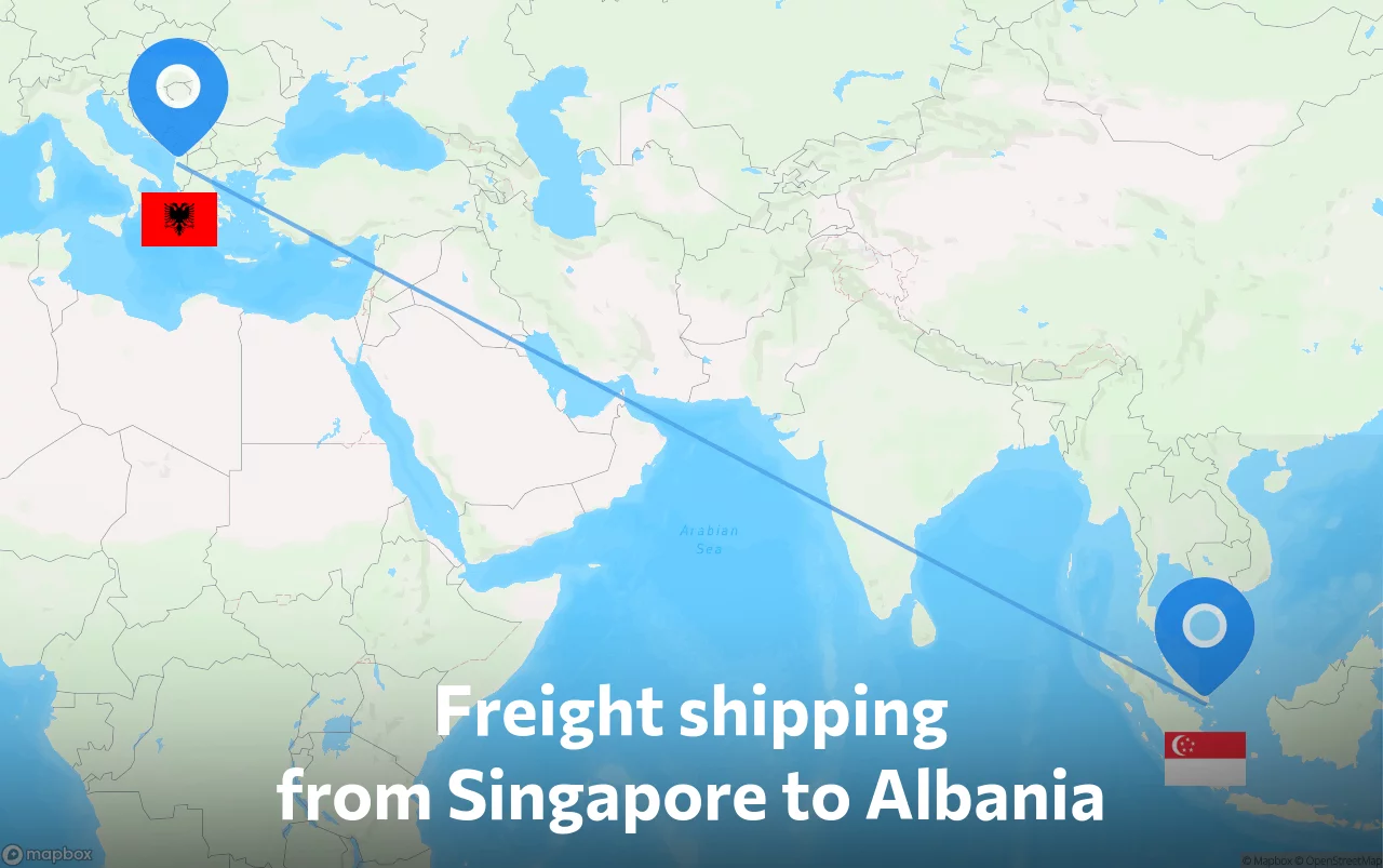 Shipping route from Singapore to Albania