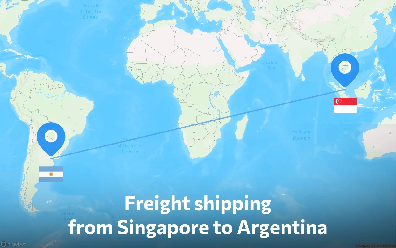 Shipping route from Singapore to Argentina