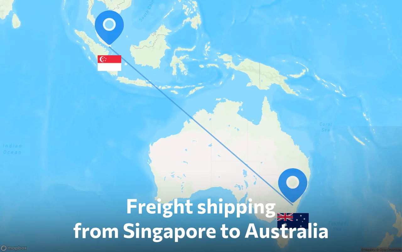 Shipping route from Singapore to Australia