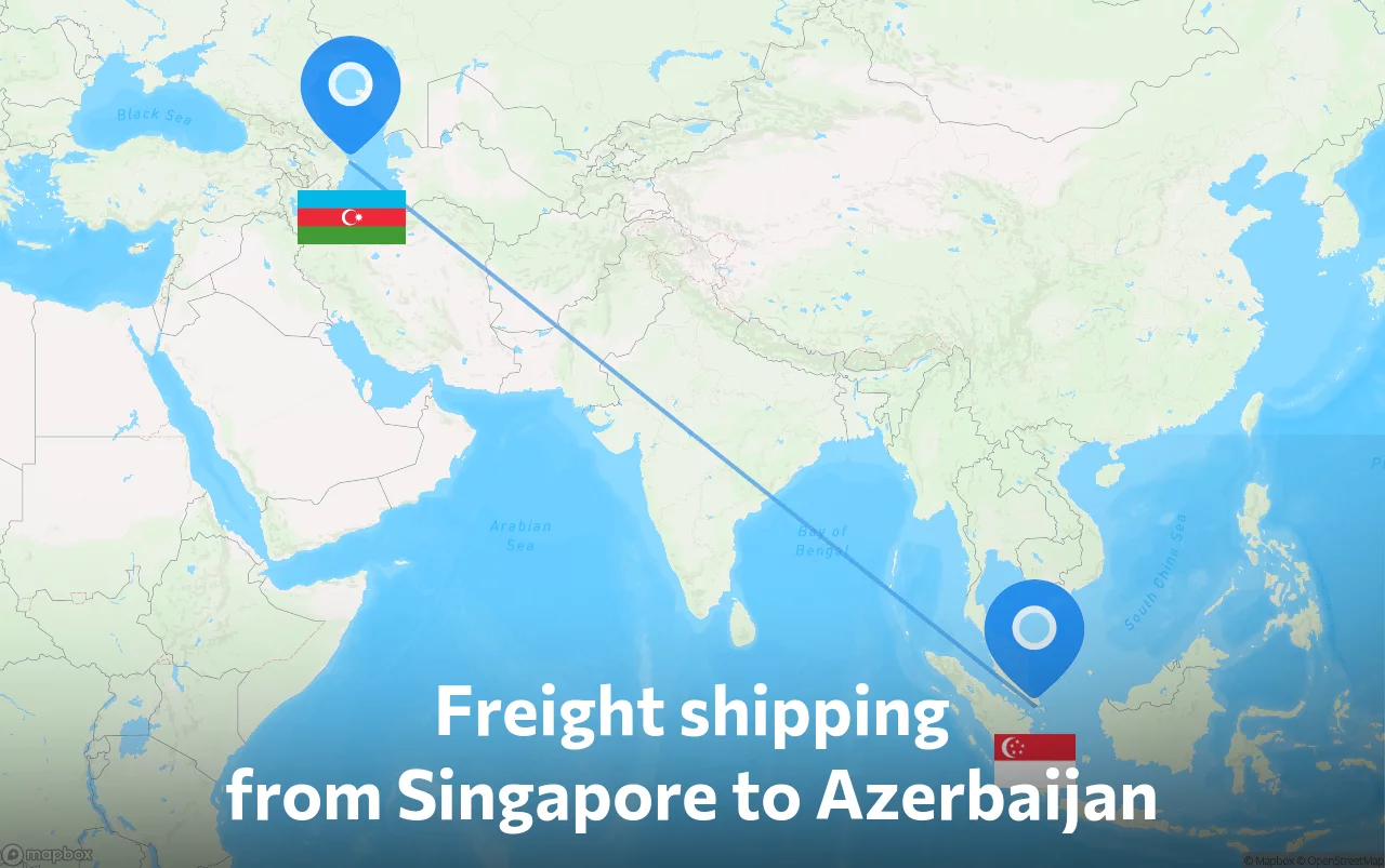 Shipping route from Singapore to Azerbaijan
