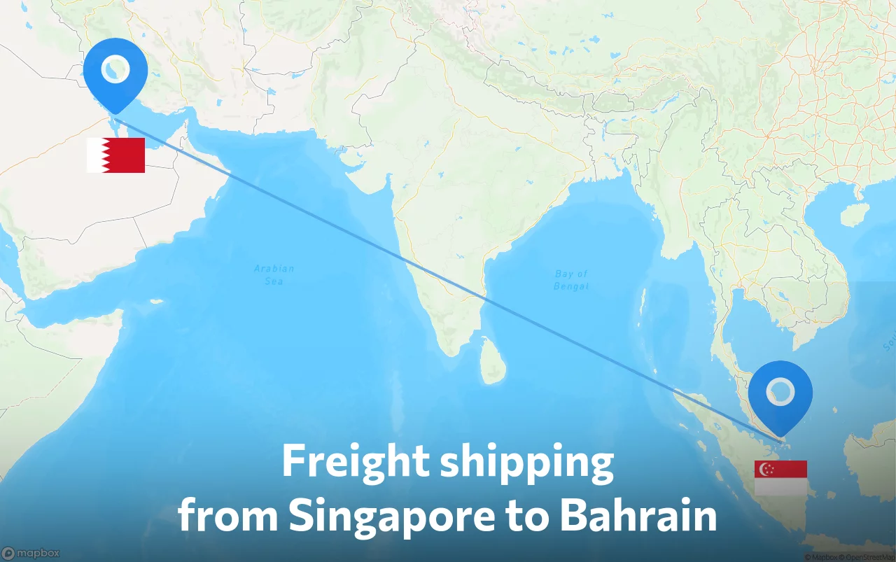 Shipping route from Singapore to Bahrain