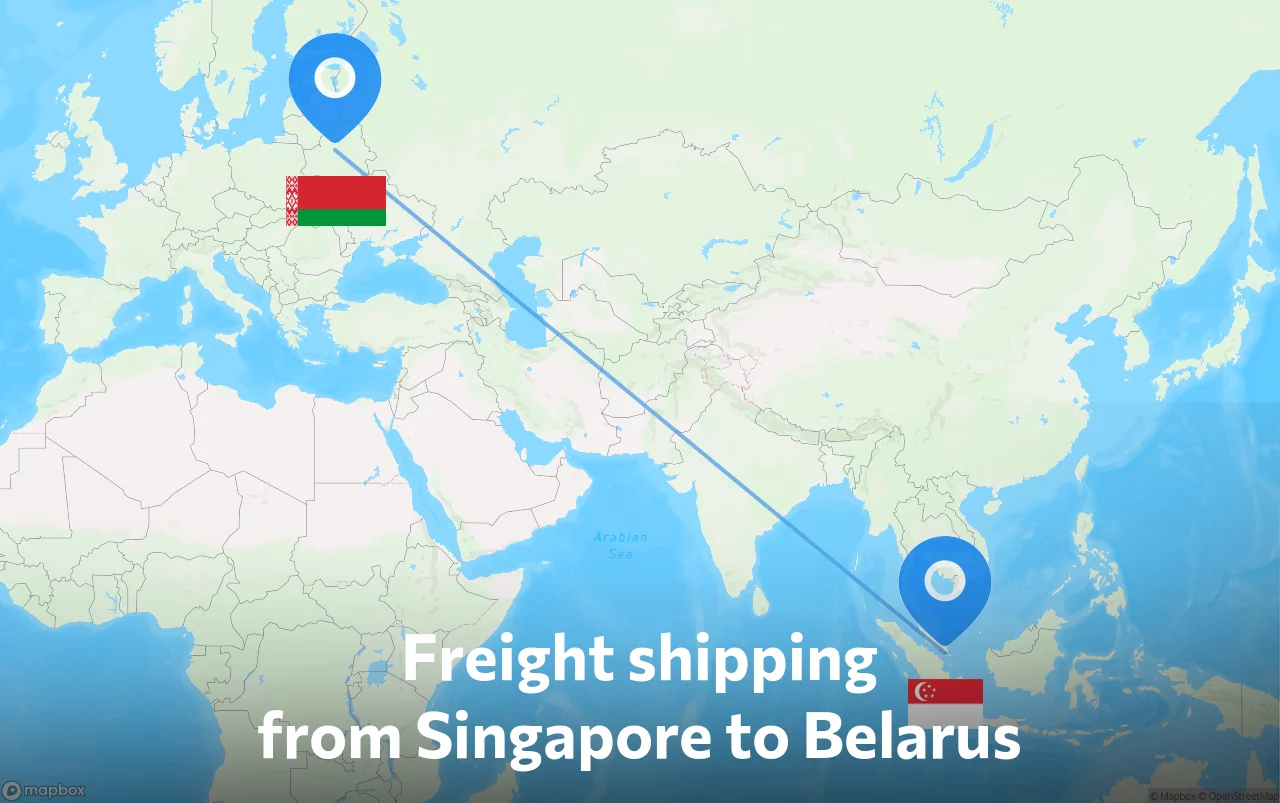 Shipping route from Singapore to Belarus
