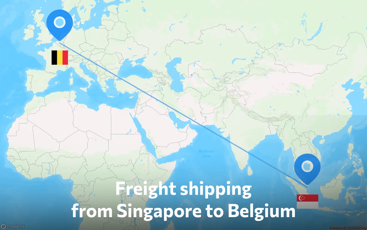 Shipping route from Singapore to Belgium
