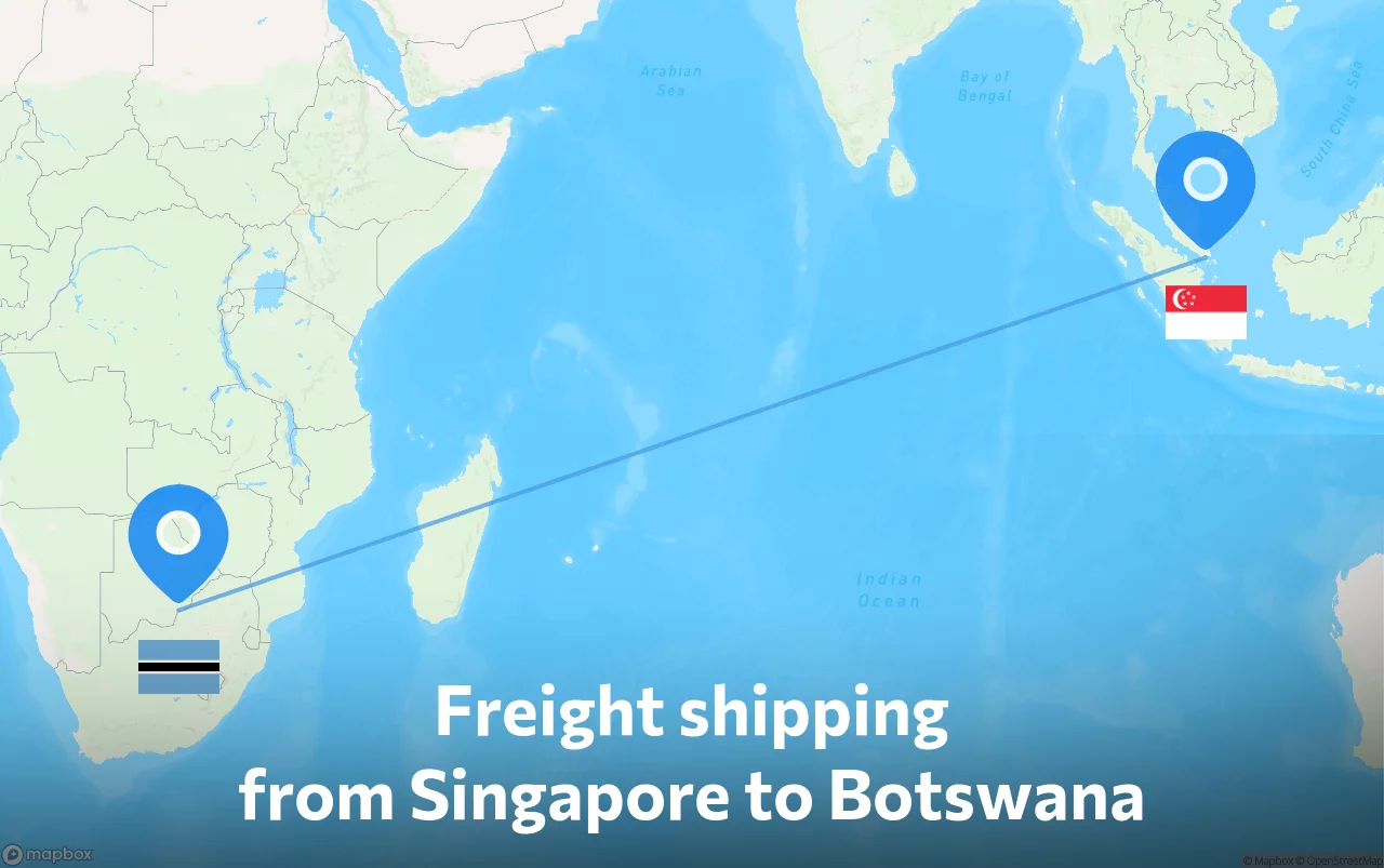 Shipping route from Singapore to Botswana