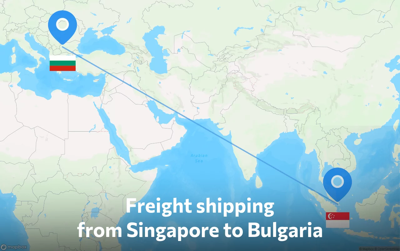 Shipping route from Singapore to Bulgaria