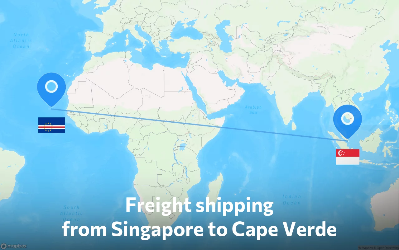 Shipping route from Singapore to Cape Verde