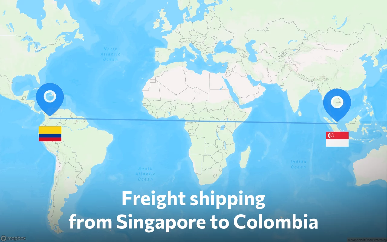 Shipping route from Singapore to Colombia
