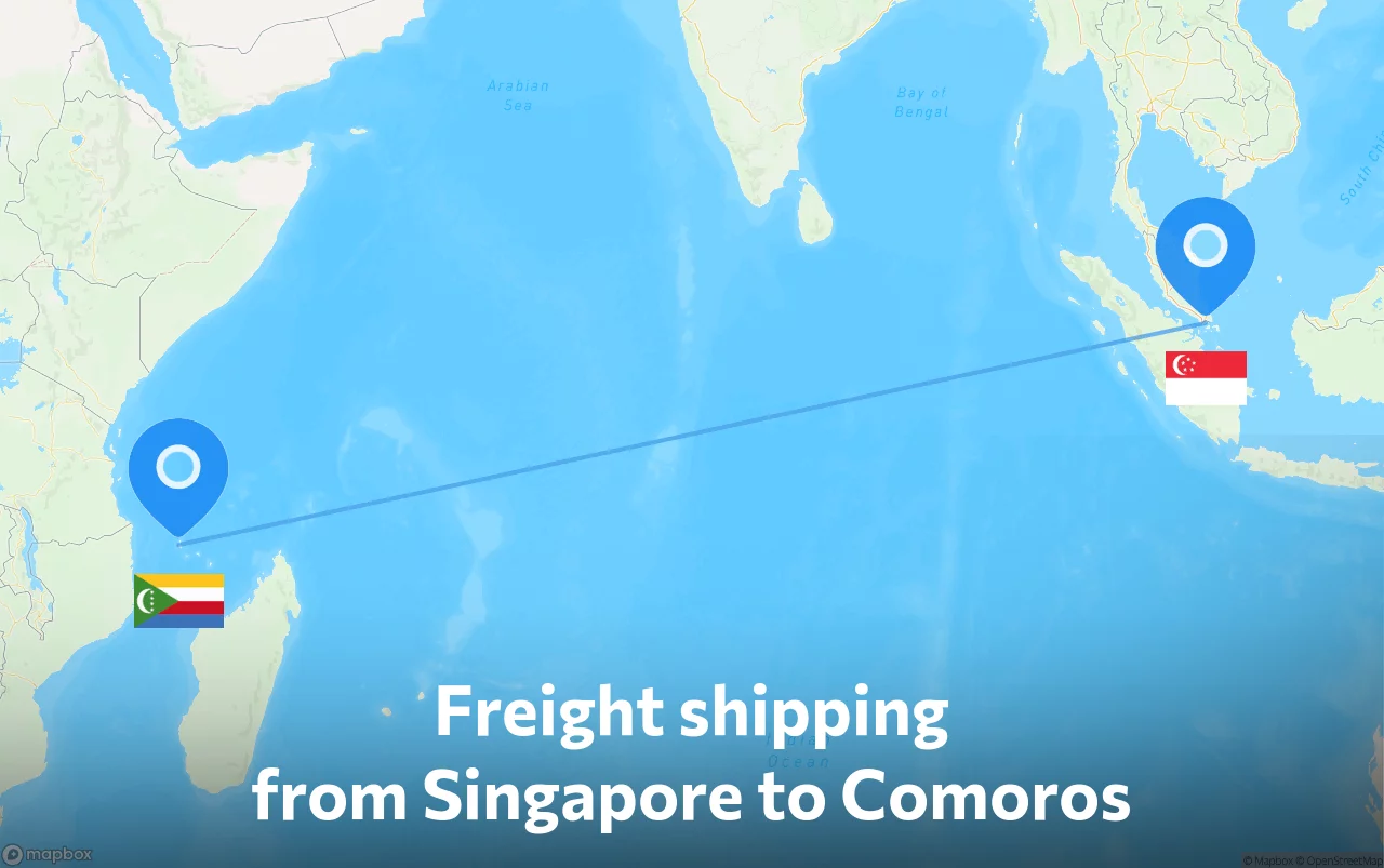 Shipping route from Singapore to Comoros