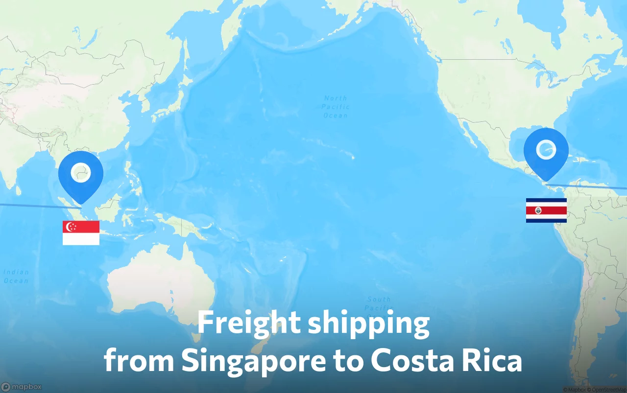 Shipping route from Singapore to Costa Rica