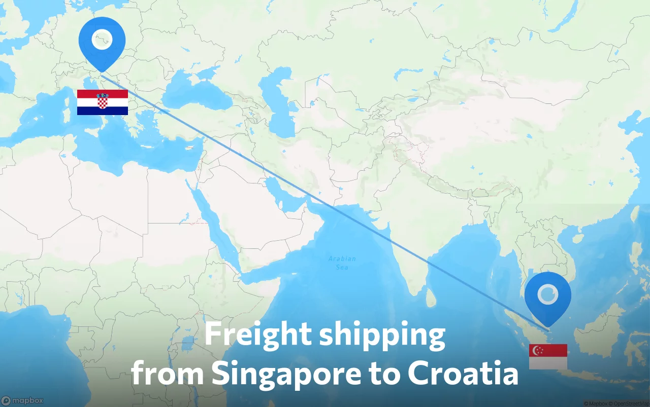 Shipping route from Singapore to Croatia