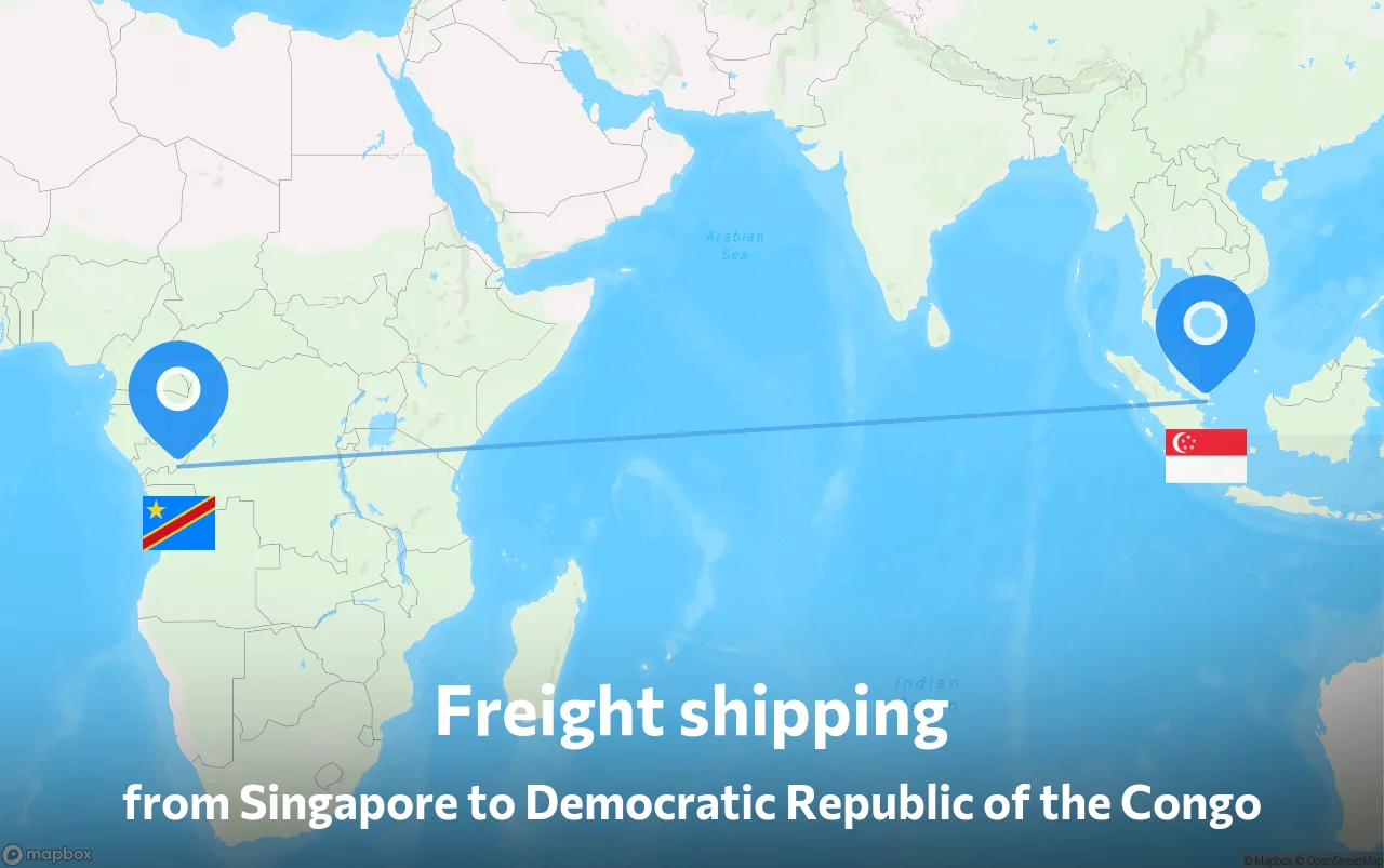 Shipping route from Singapore to Democratic Republic of the Congo