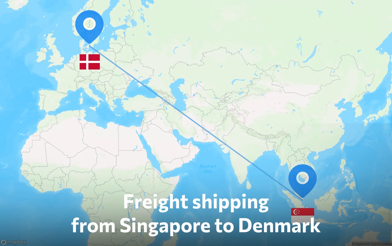 Shipping route from Singapore to Denmark