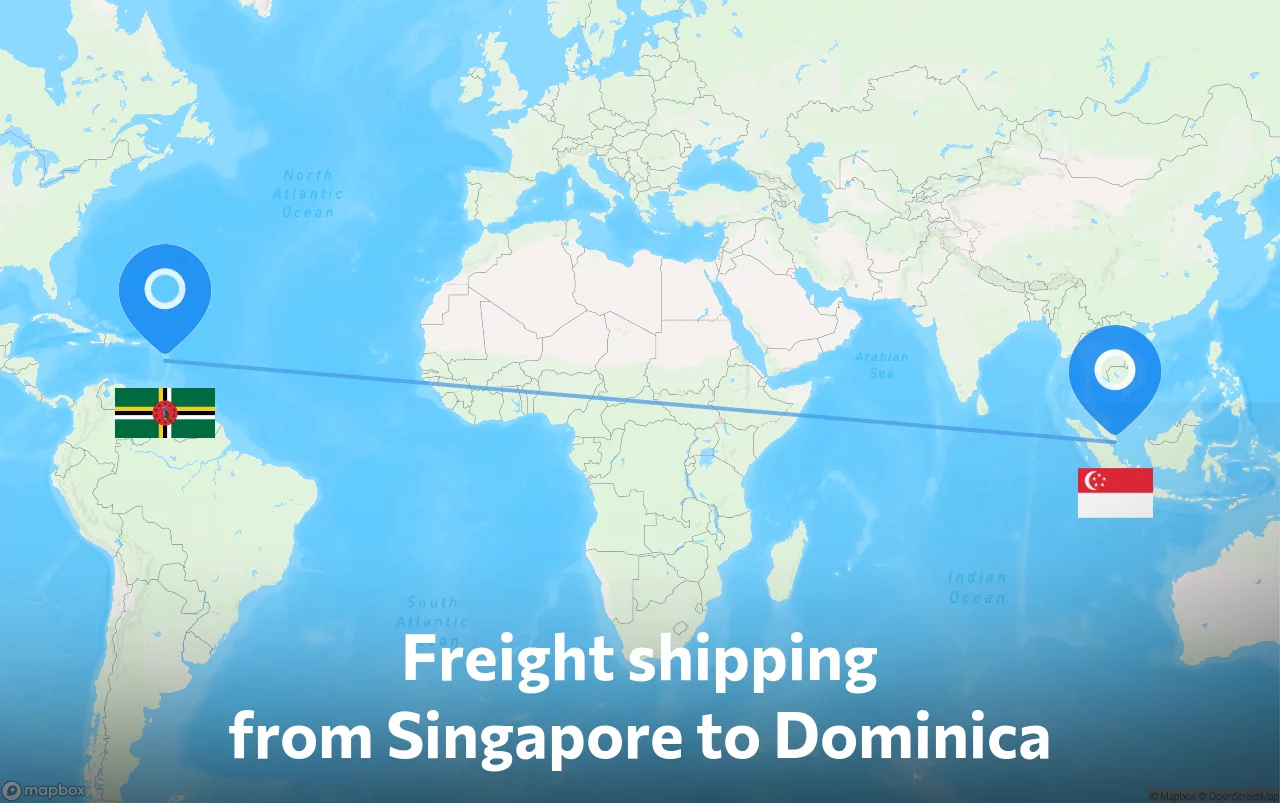 Shipping route from Singapore to Dominica