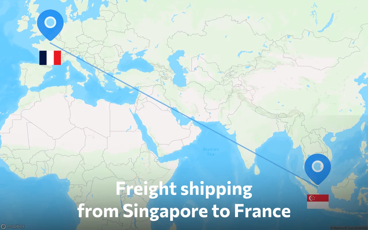 Shipping route from Singapore to France