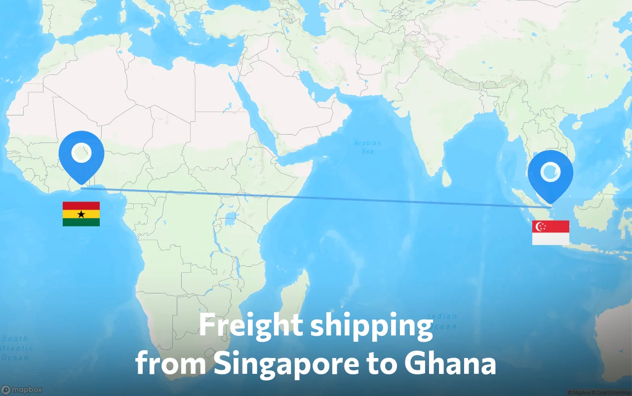 Shipping route from Singapore to Ghana