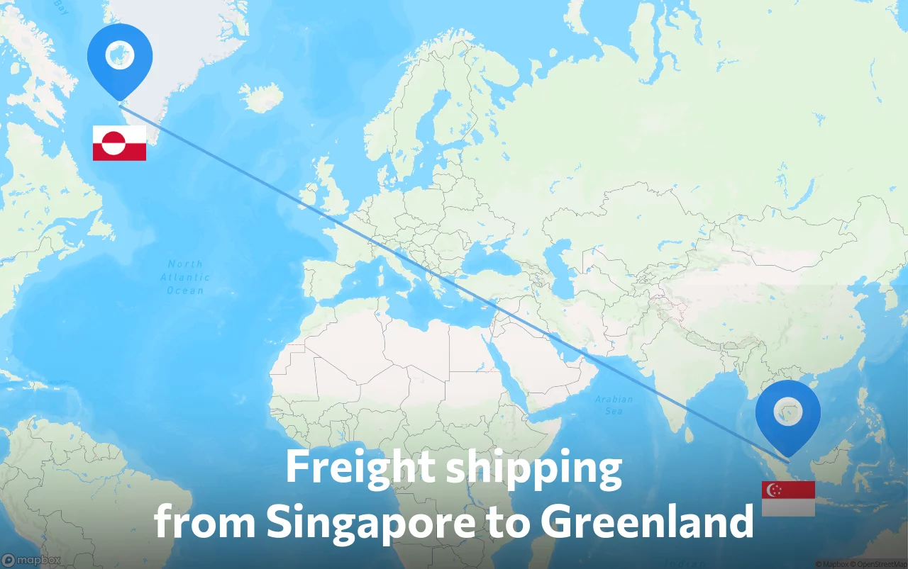 Shipping route from Singapore to Greenland