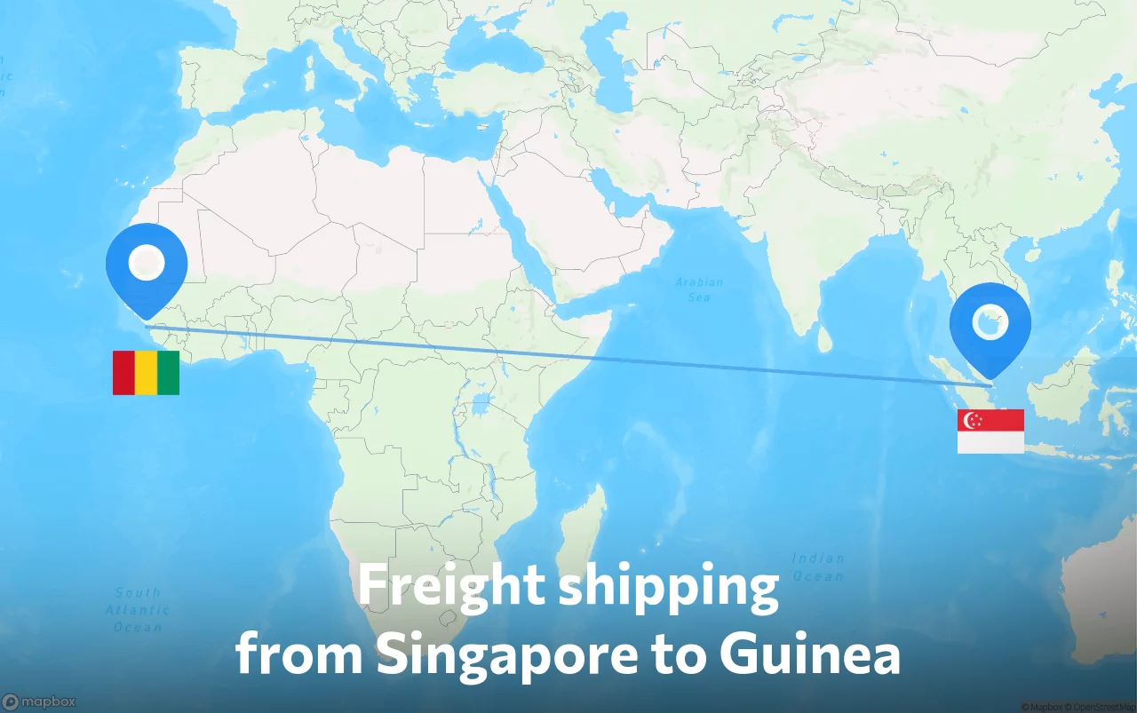 Shipping route from Singapore to Guinea