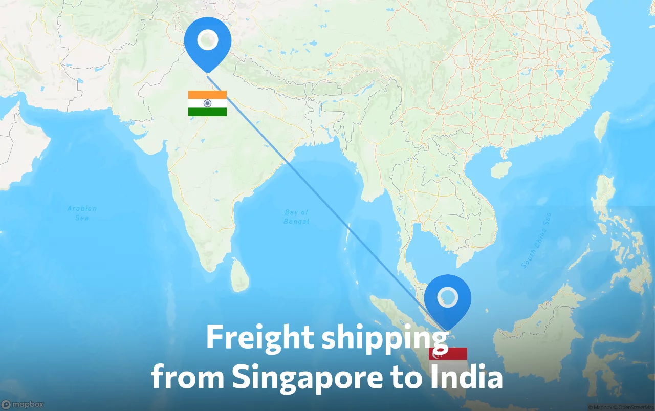 Shipping route from Singapore to India