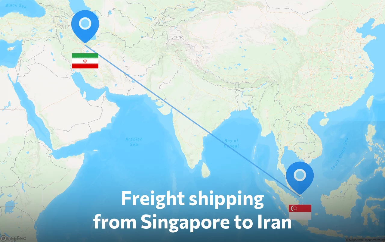 Shipping route from Singapore to Iran