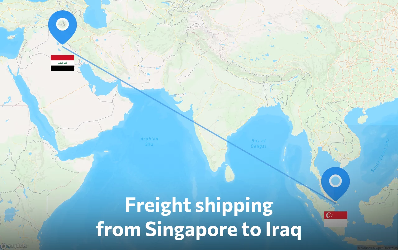 Shipping route from Singapore to Iraq