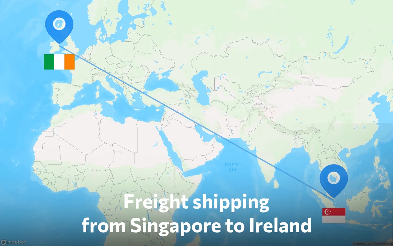 Shipping route from Singapore to Ireland