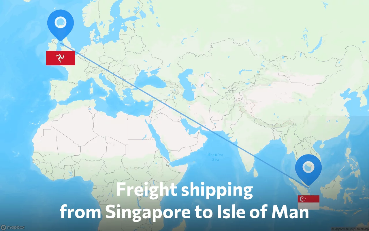 Shipping route from Singapore to Isle of Man