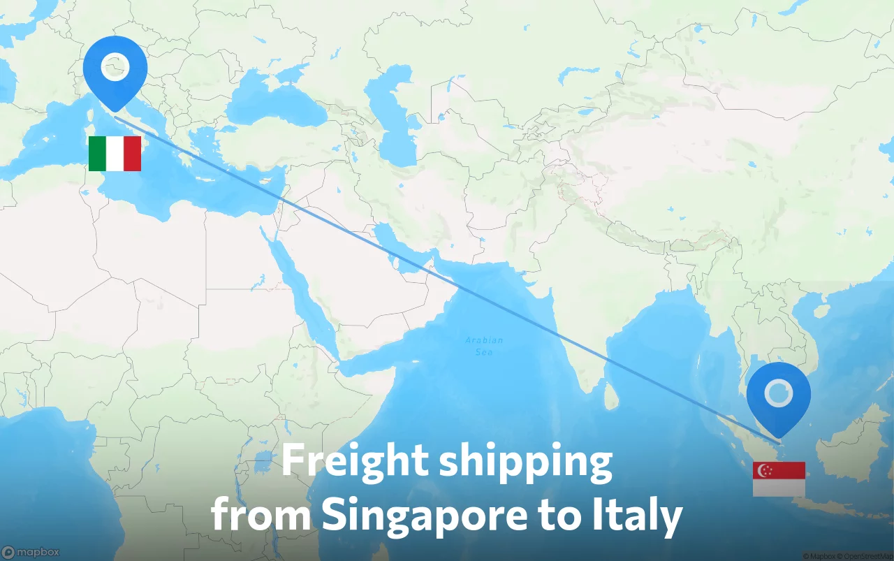 Shipping route from Singapore to Italy