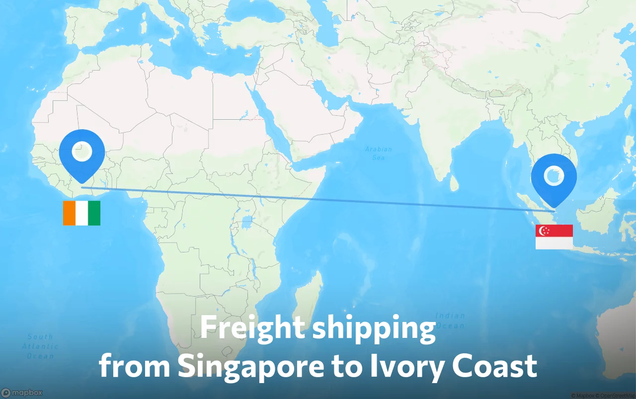 Shipping route from Singapore to Ivory Coast