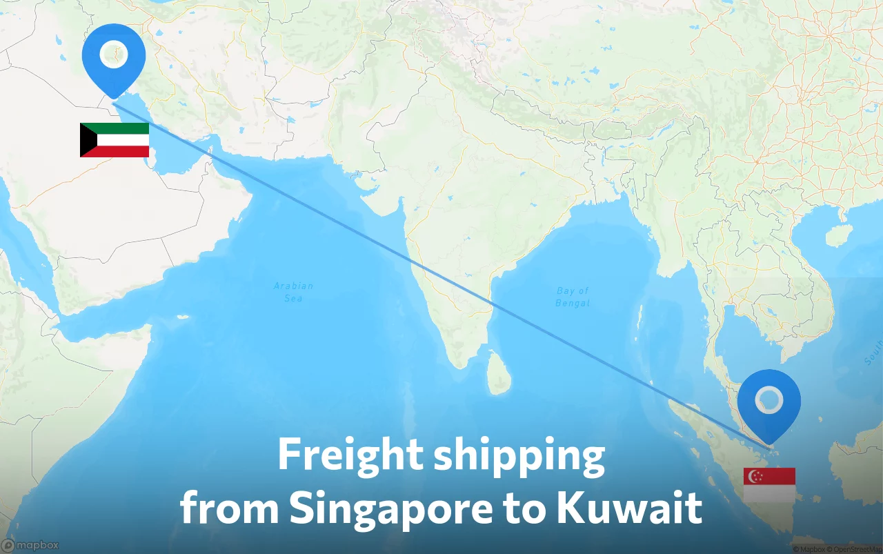 Shipping route from Singapore to Kuwait