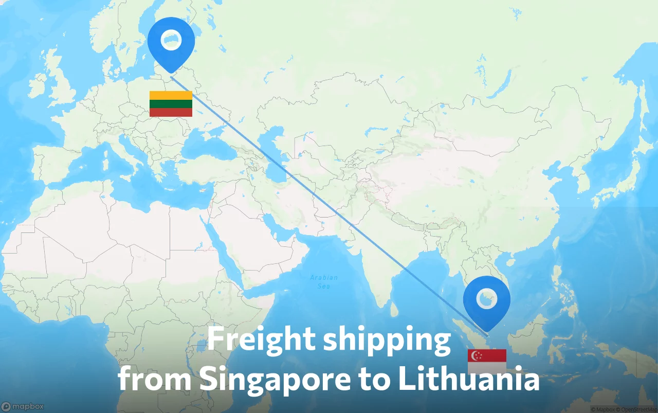 Shipping route from Singapore to Lithuania