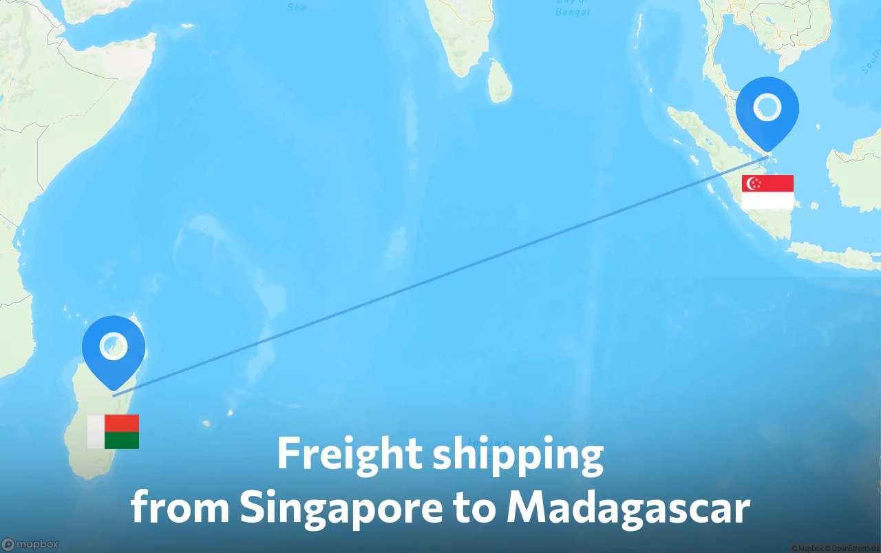 Shipping route from Singapore to Madagascar
