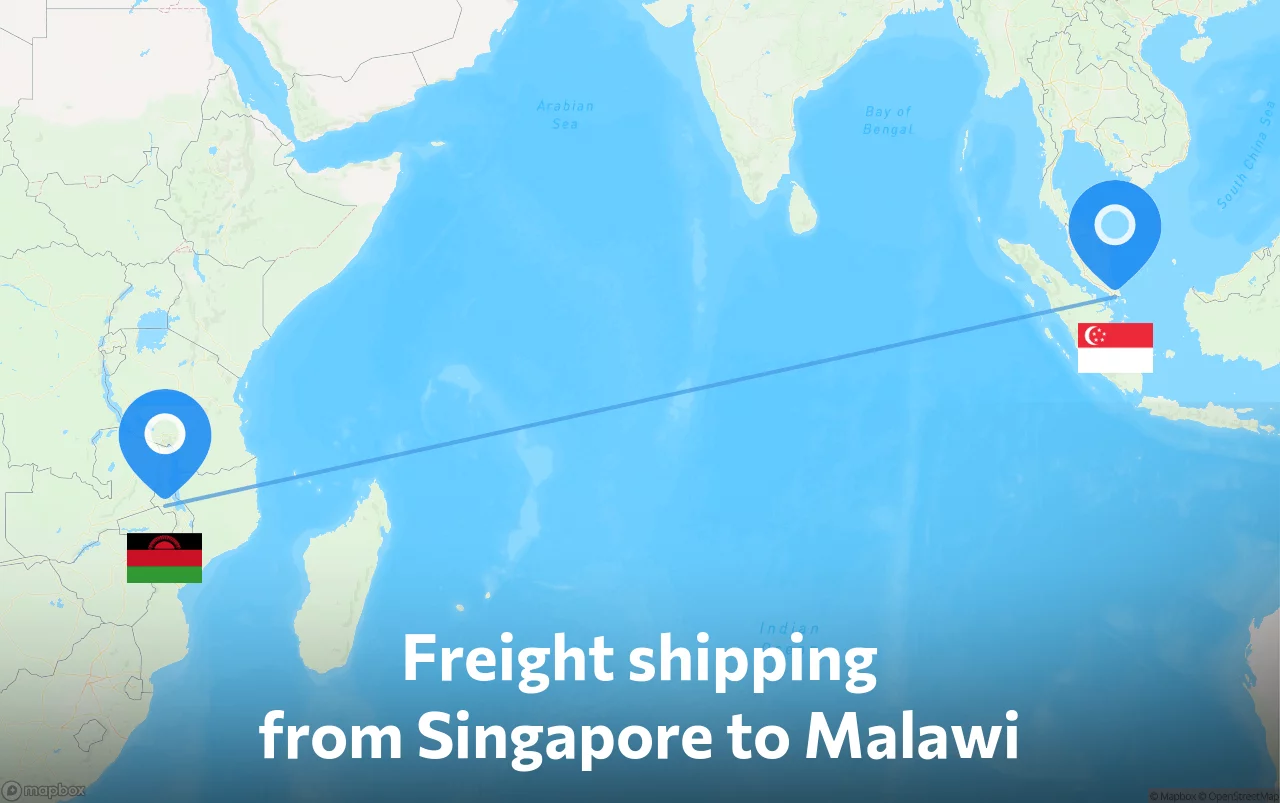 Shipping route from Singapore to Malawi